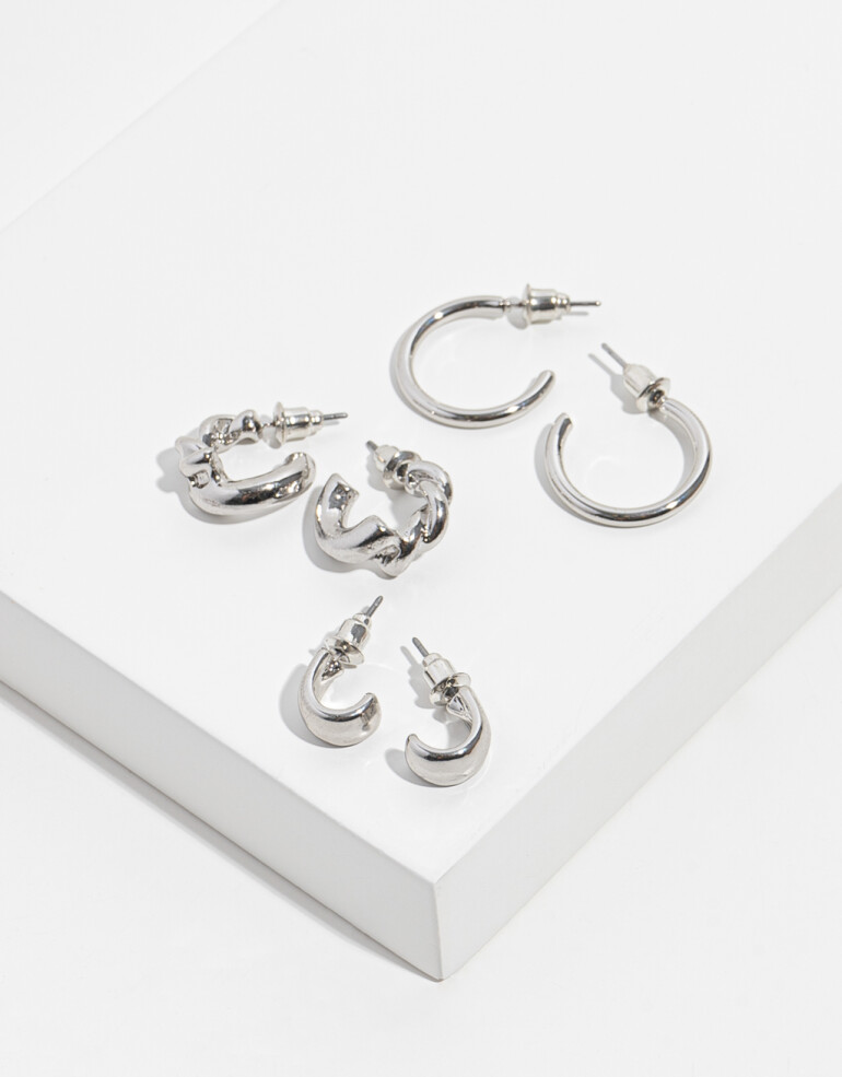 Aros Argollas Set Metal Set De Argollas - Plateado Rodio