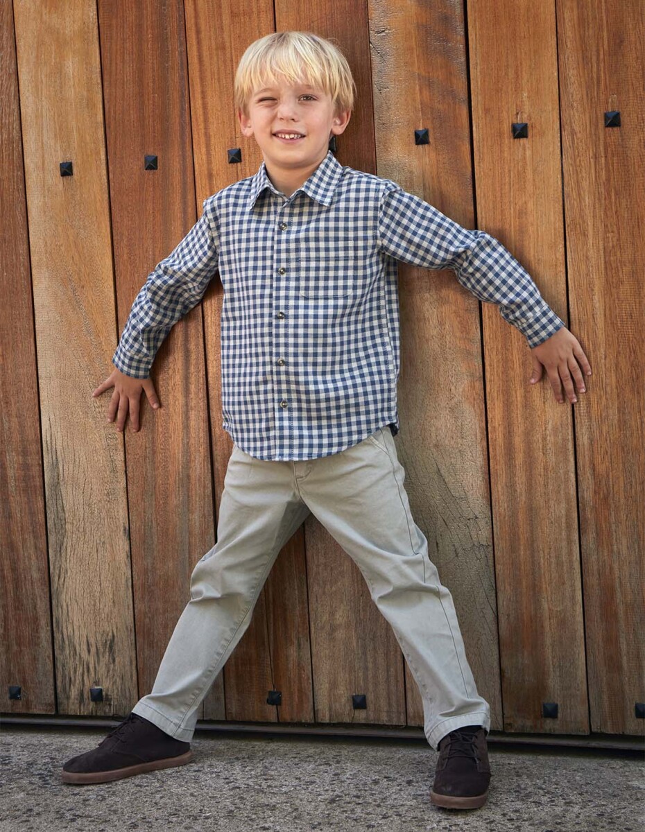 Camisa De Cuadros Con Smo - Azul Medio Oscuro 