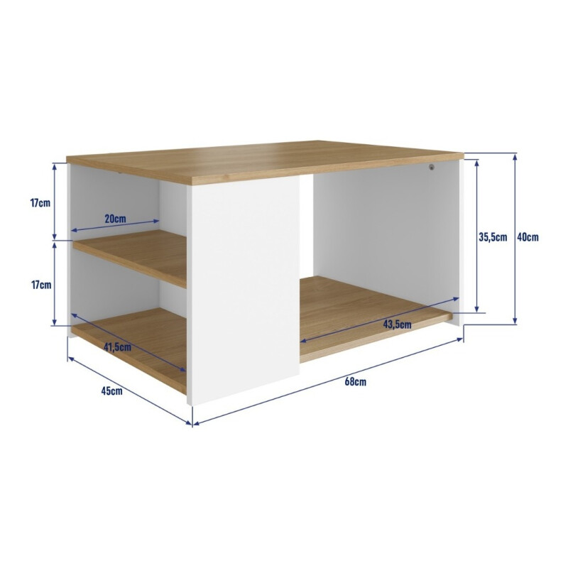 Mesa Ratona Nórdica De Living 3 Estantes Madera Combinada Blanco