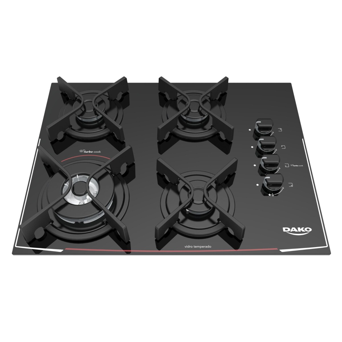 Anafe Dako Cooktop 4 Hornallas a Gas Vidrio Templado 1630 