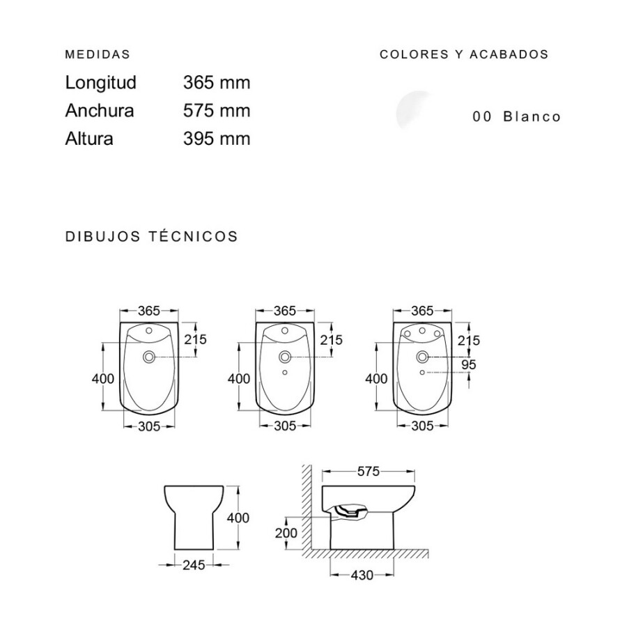 Bidet 3 agujeros Dama Senso Bidet 3 agujeros Dama Senso