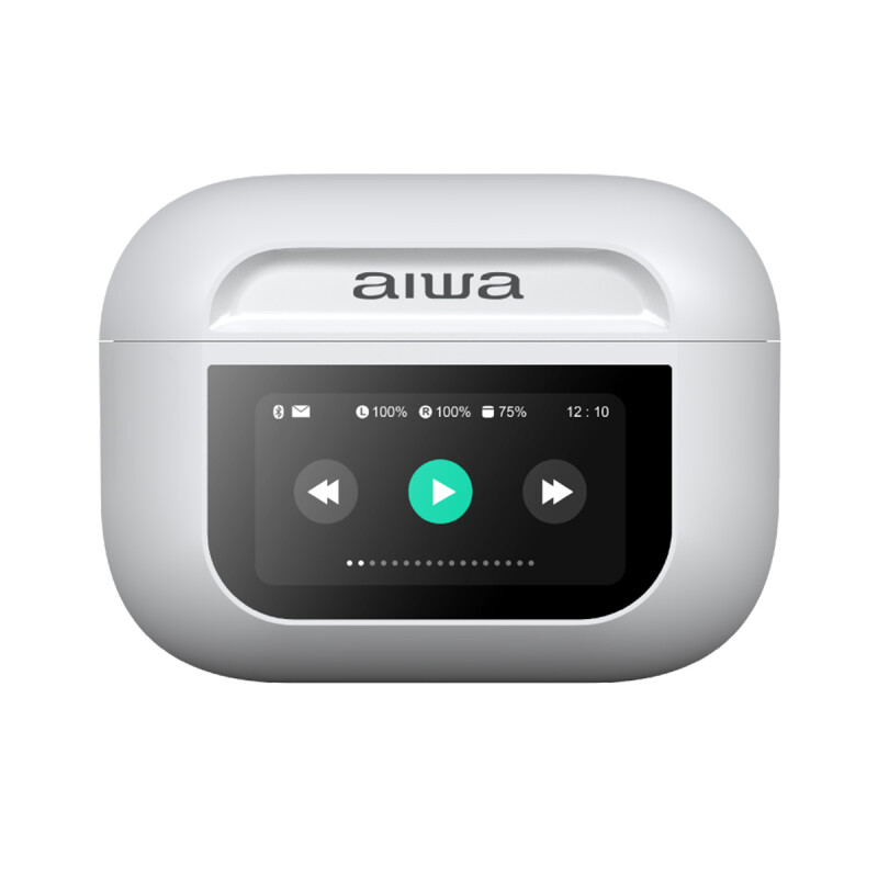 Auriculares TWS Waterpoof AIWA con Pantalla Táctil Bluetooth 5.3 Cancelación de Ruido y Micrófono Blanco