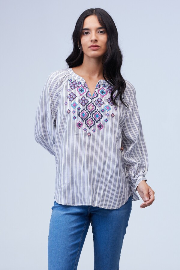 Blusa Bordada AZUL/MULTI
