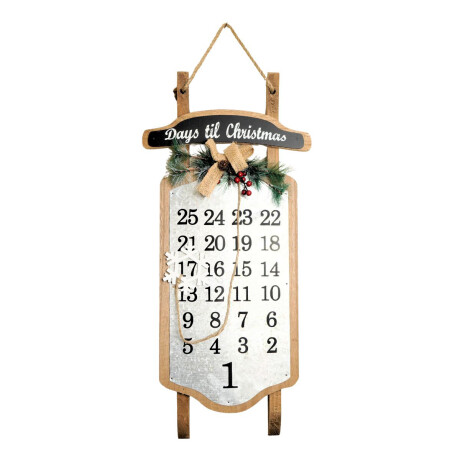 Calendario de adviento navideño de madera y metal Calendario de adviento navideño de madera y metal