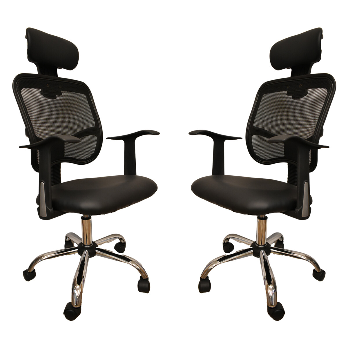 Set X2 Sillas Escritorio Reclin Apoyacabezas Alt Ajustable - Negro 