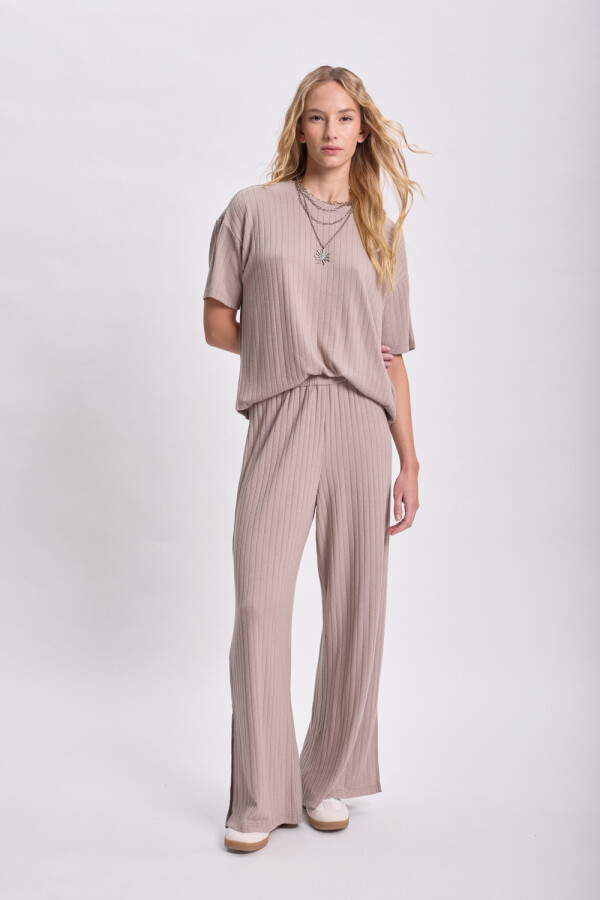 Pantalón ancho lanilla Taupe