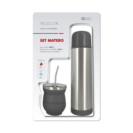 Set Matero c/ Termo Bala 500Ml + Mate + Bombilla Acero Inox Negro