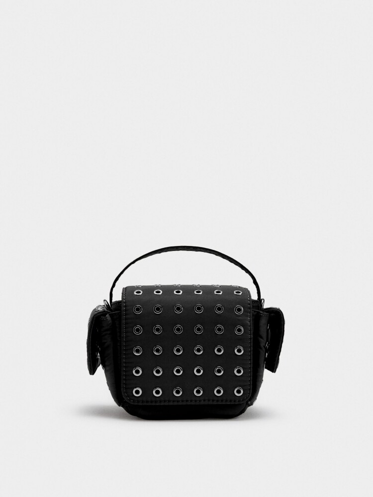 Bolso Bandolera De Nylon Con Tachuelas negro