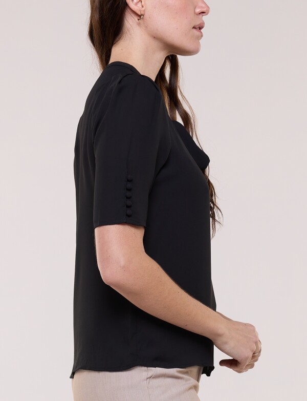Blusa Lazo Con Mangas Abotonadas NEGRO