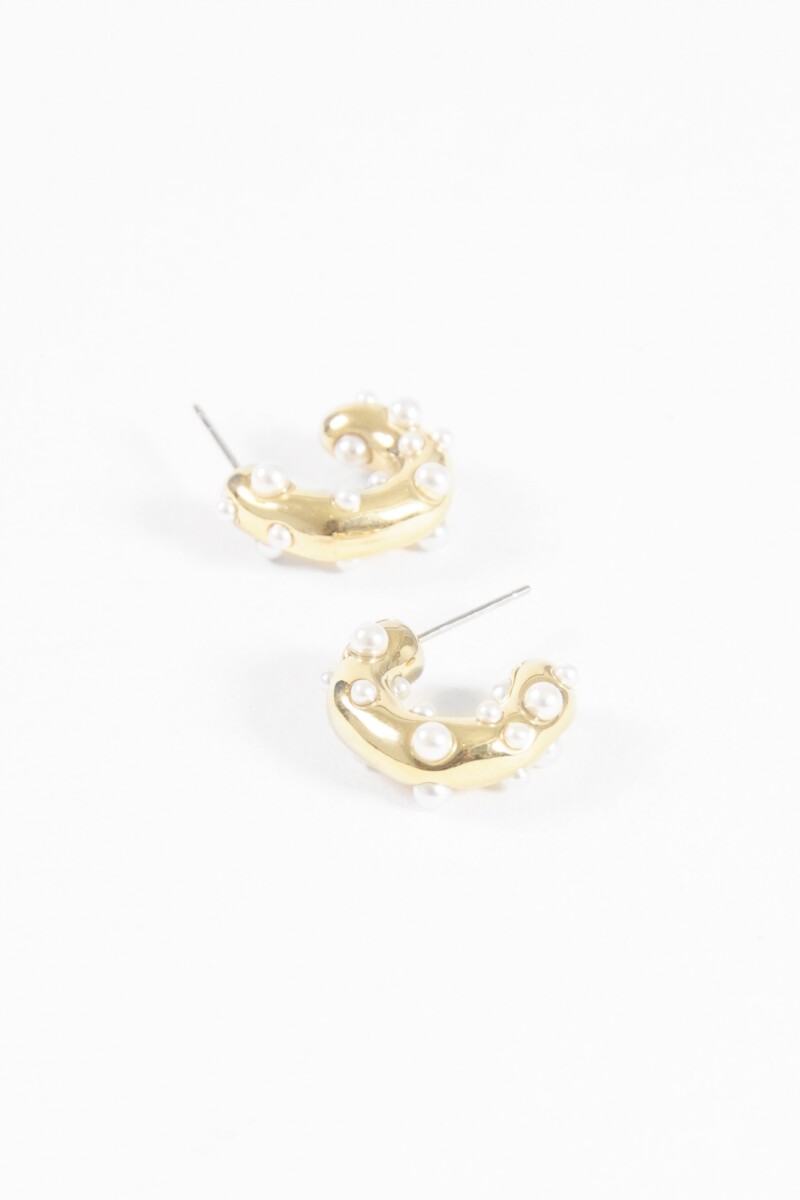 Aros acero irregular con perlas dorado