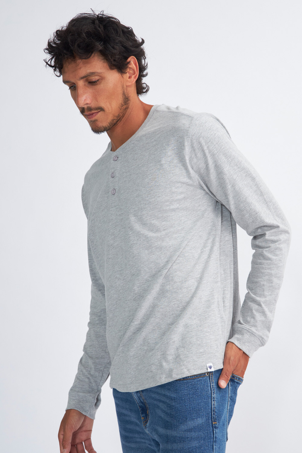Camiseta manga larga con botones algodón orgánico - Gris claro melange —  BAS
