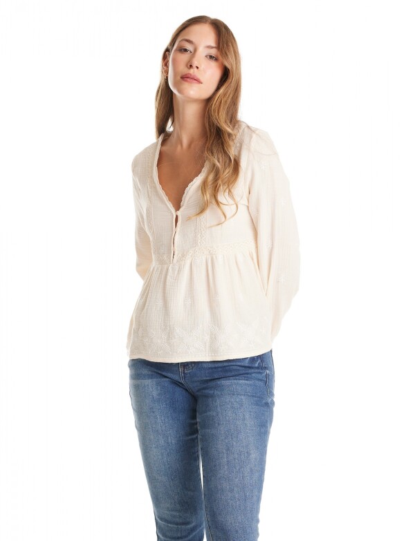 Blusa Algodon Puntilla BEIGE