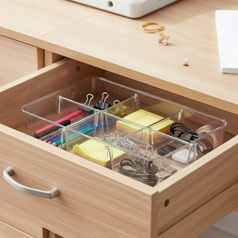 Organizador acrílico con divisiones 25 cm TRANSPARENTE