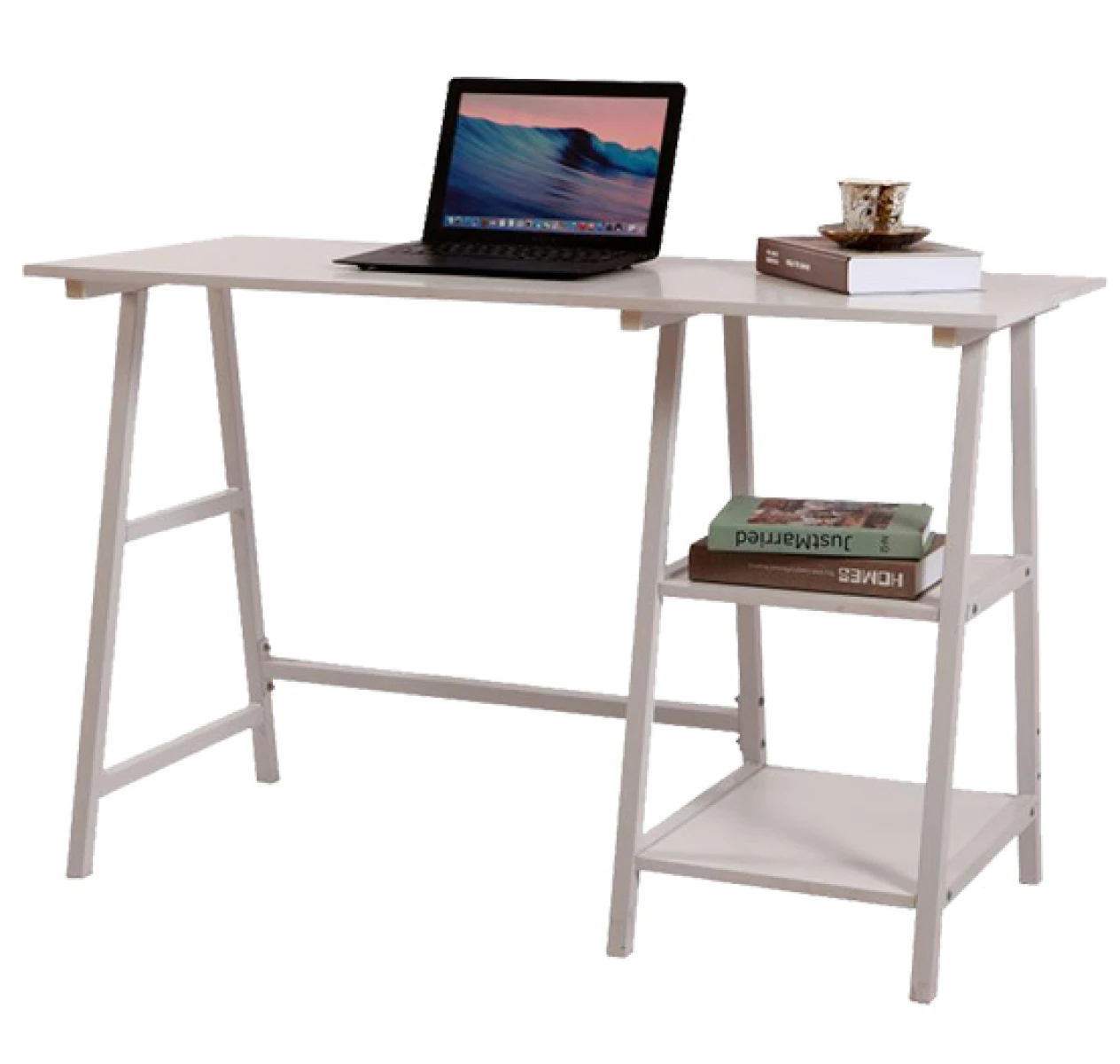 Escritorio de Madera Mdf Tipo Caballetes Color Blanco 