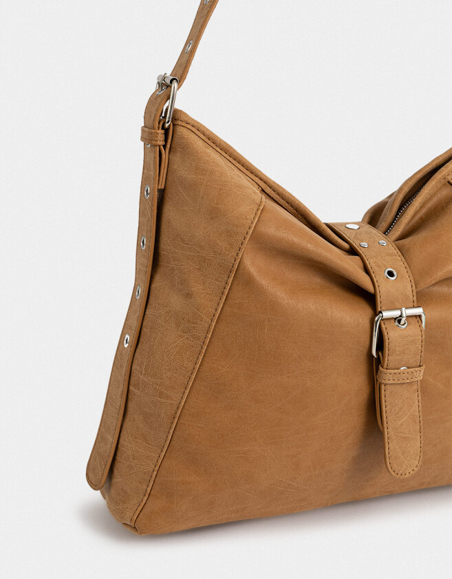 Saca Cartera Hobo Con Hebilla - Marron Camel
