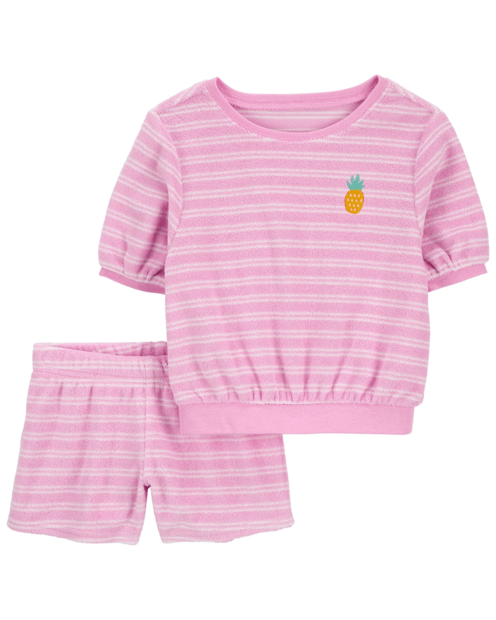 Set dos piezas de rizo, short y remera diseño a rayas Set dos piezas de rizo, short y remera diseño a rayas