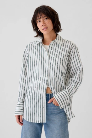 Camisa Big Shirt A Rayas Mujer Green Stripe