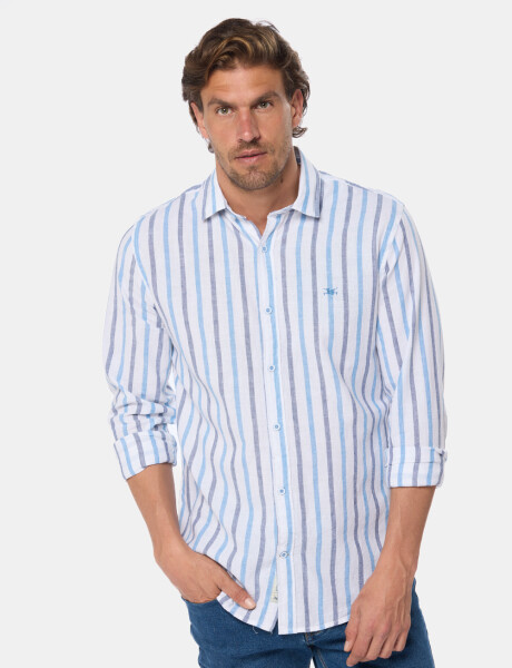 CAMISA DE LINO RAYADA Azul