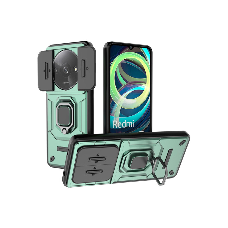 Protector Xiaomi Redmi A3 con cubre cámara y anillo color verde Protector Xiaomi Redmi A3 Con Cubre Cámara Y Anillo Color Verde