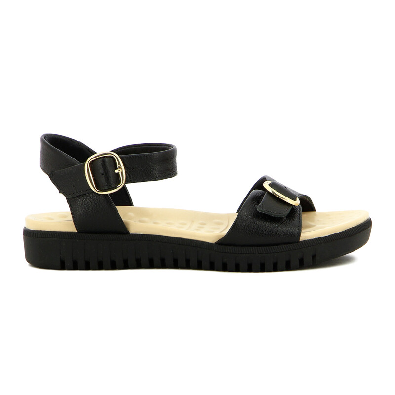 Sandalias Cuero Mujer Comfortflex Con Pulsera Y Hebilla Negro