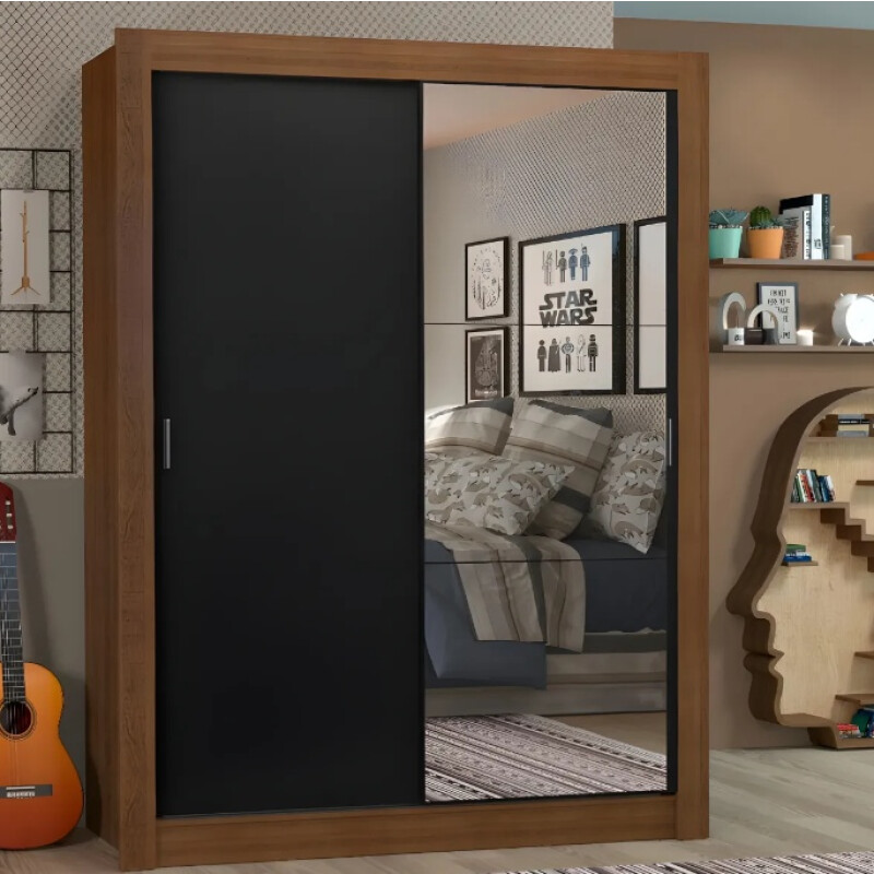 Ropero Placard 2 Puertas Corredizas 1 Espejo Denver Negro