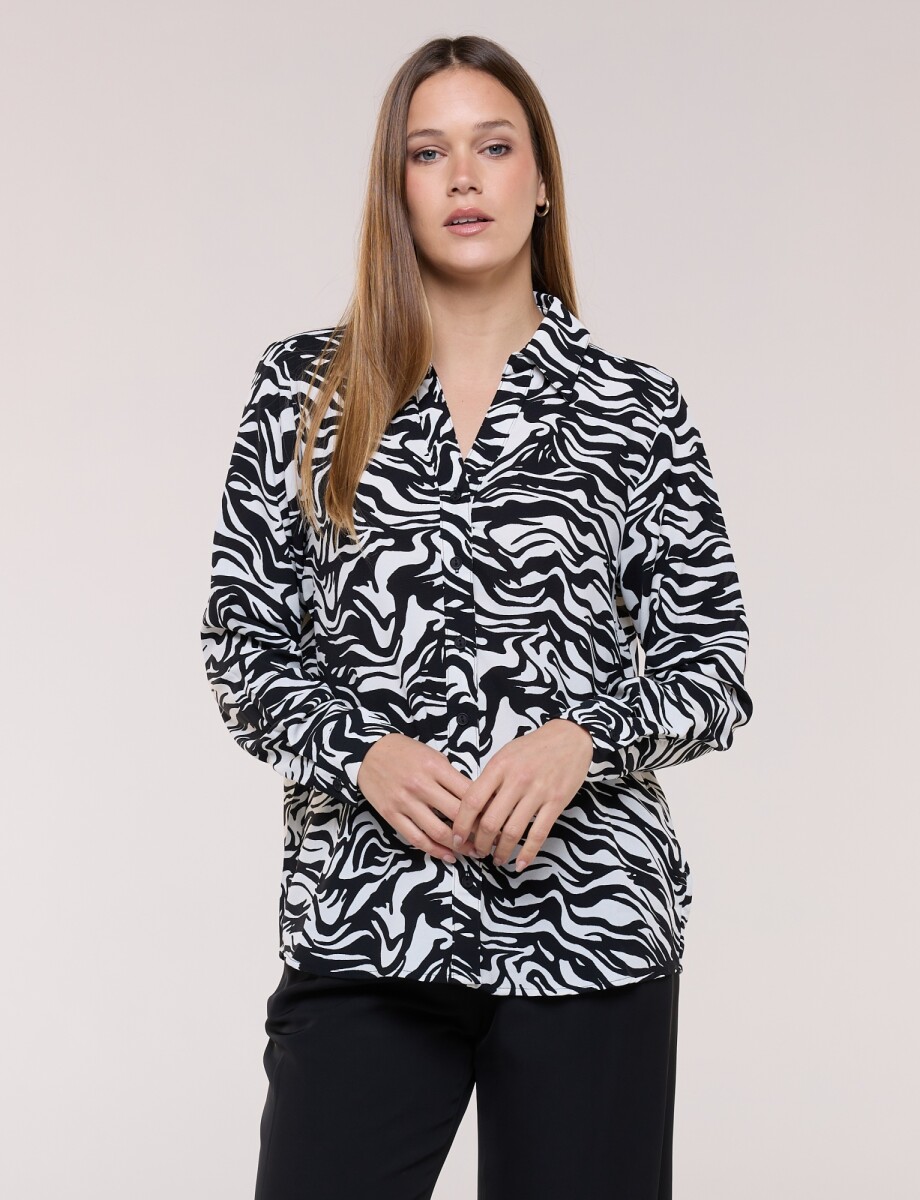 Camisa Gasa Print - Blanco/negro 