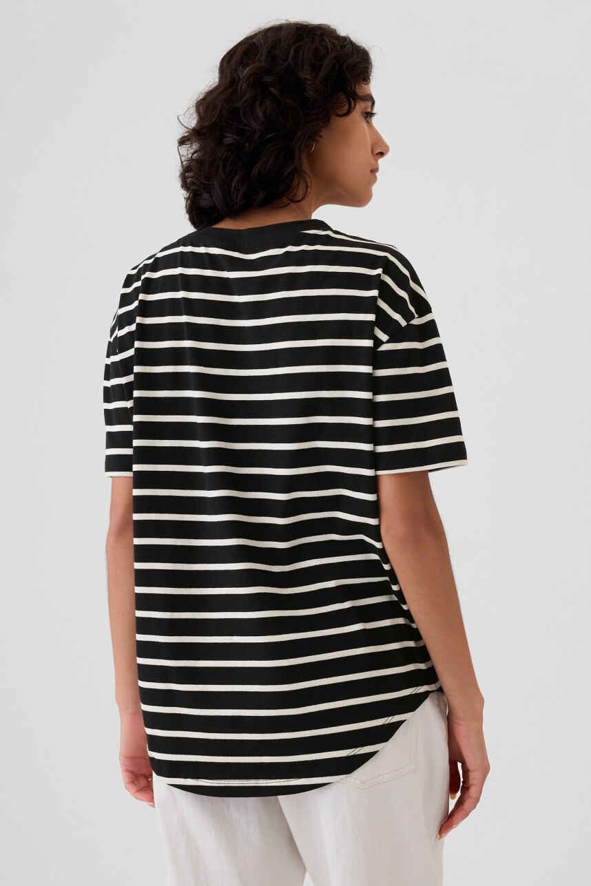 Remera Logo Gap Mujer Ivory Black Stripe