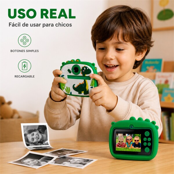 Cámara Infantil Instantánea Gatito con Doble Lente y Selfie VERDE