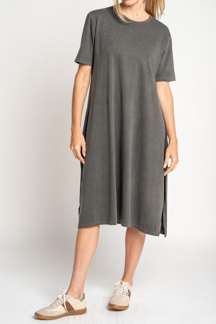 Vestido Algodón Midi Gris Oscuro