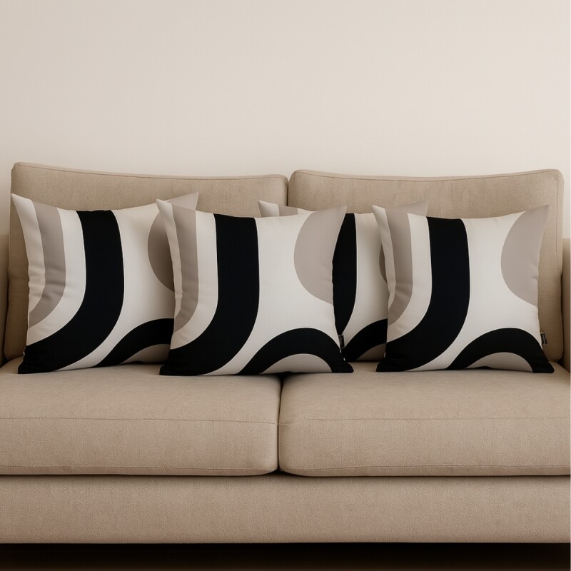 Set x4 funda de almohadones lisa 43 x 43 RAYAS NEGRO Y GRIS
