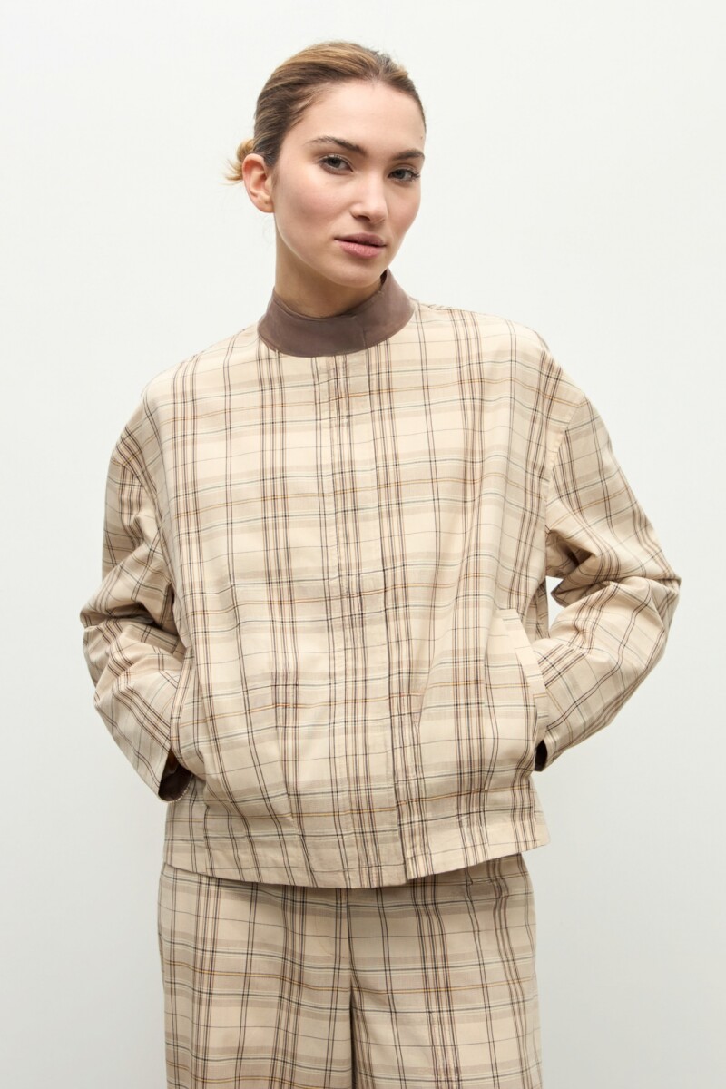 Chaqueta bomber escocesa beige