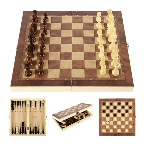 Juego de Mesa 3en1 Madera Ajedrez Damas Backgammon Jug013109