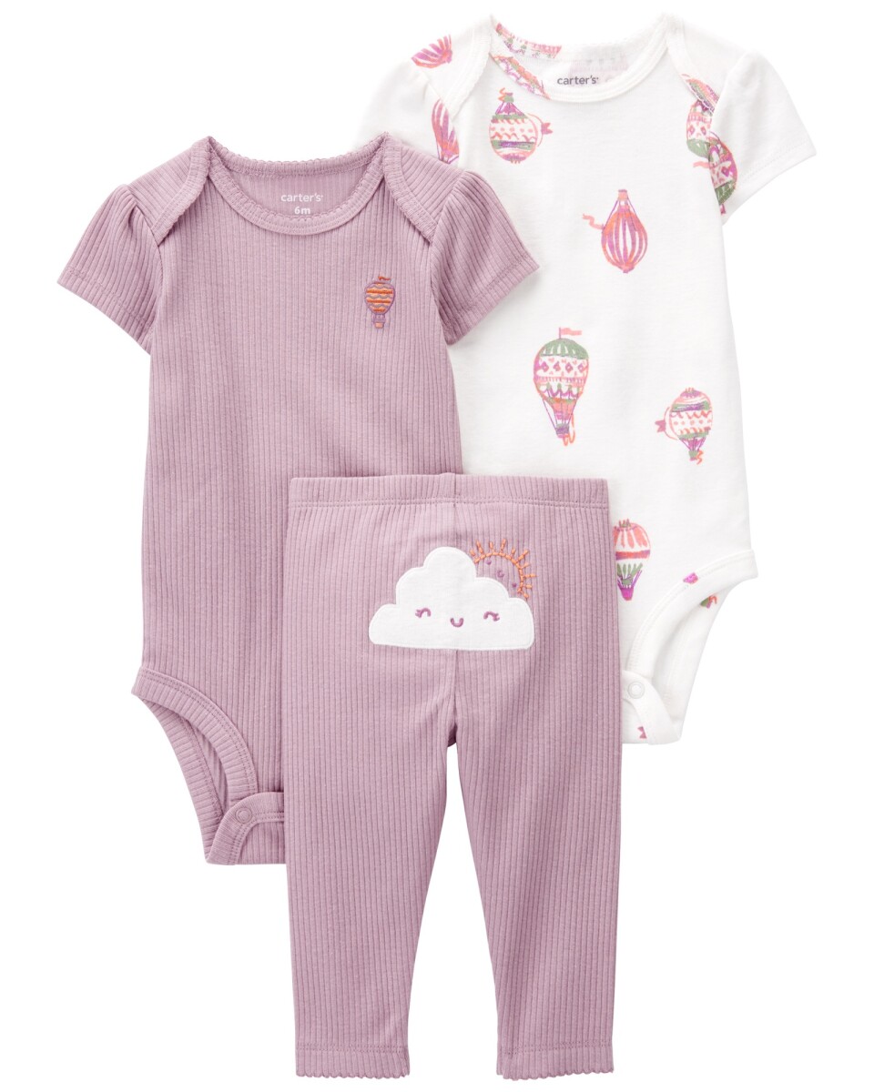 Set tres piezas de algodón, pantalón y bodies, diseño globo 