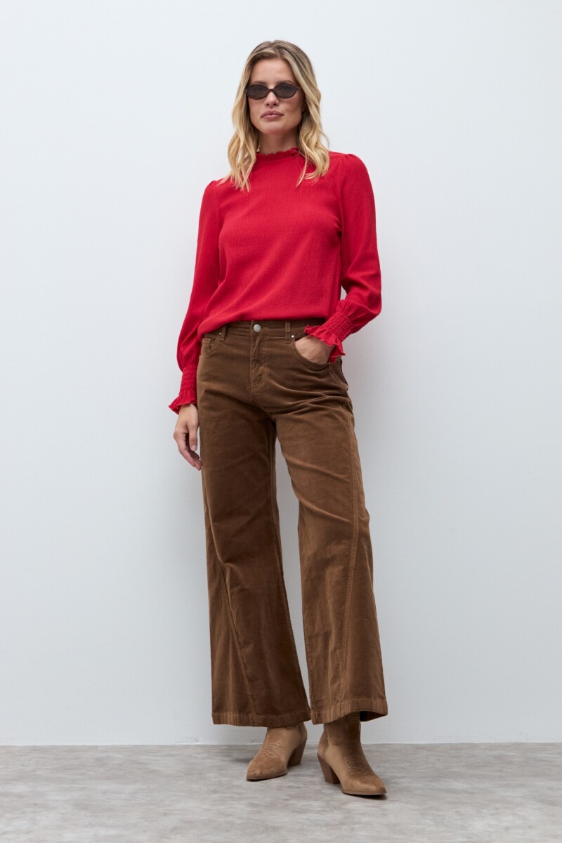 Blusa romántica puño punto smock - rojo 