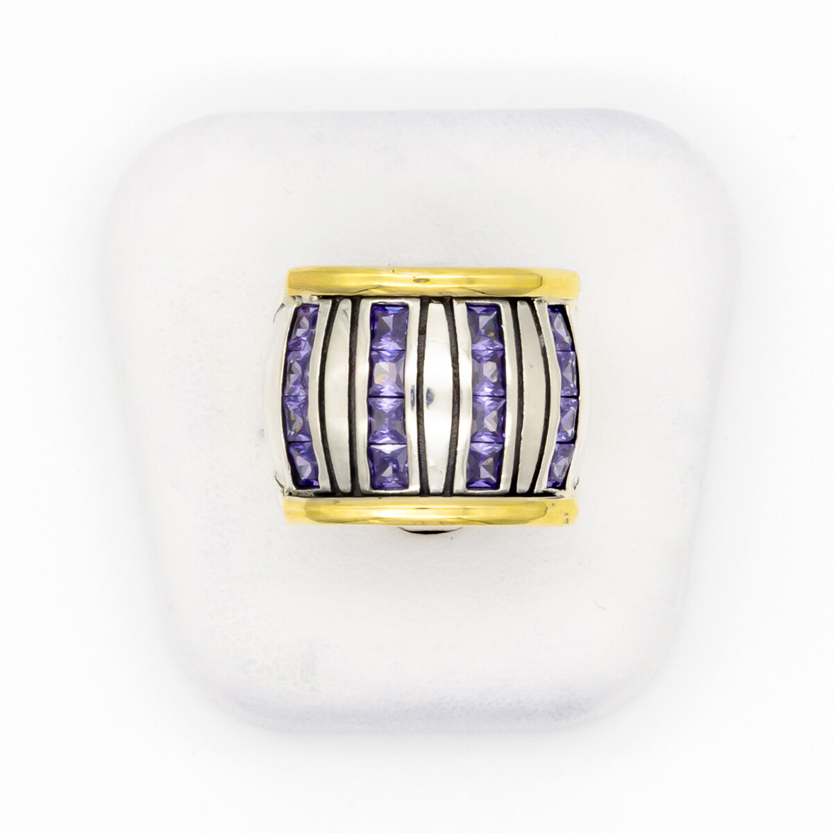 Anillo de plata 925 y double en oro 18 ktes con circonias. 