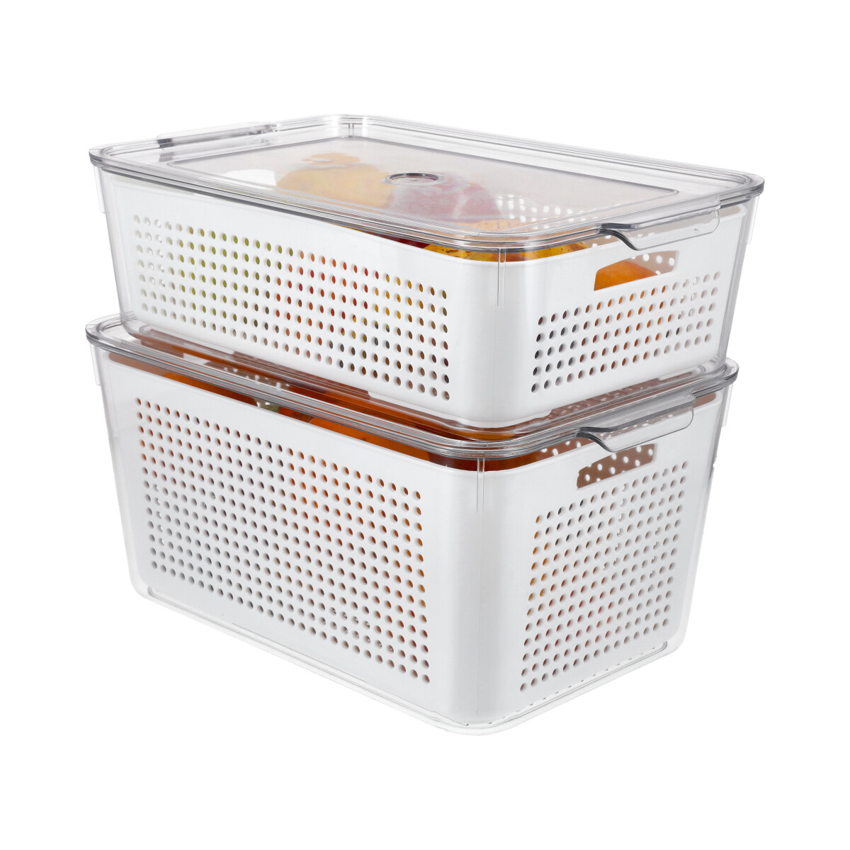 Contenedores Recipiente Set X2 Con Tapa Organizador Heladera Apilables Con Escurridor Drenaje Almacenamiento Imback 