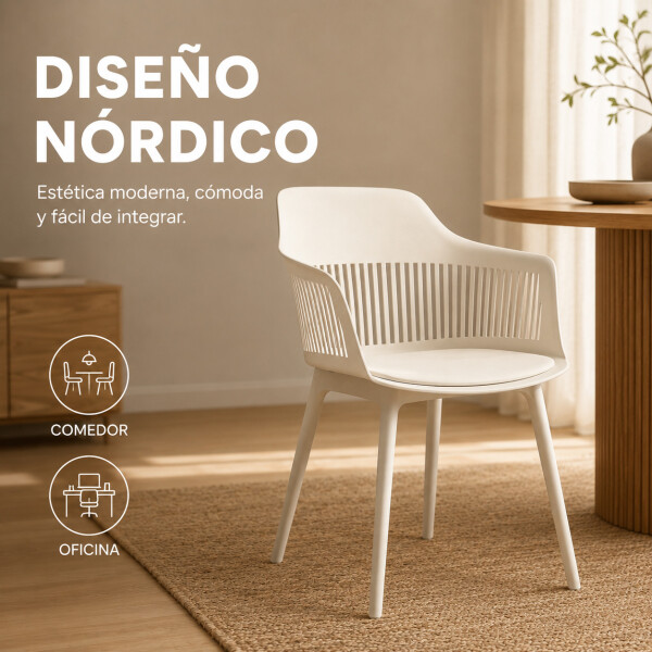 Silla Comedor X4 Cocina Aurora Marcela Nórdica Apoyabrazos Beige 1