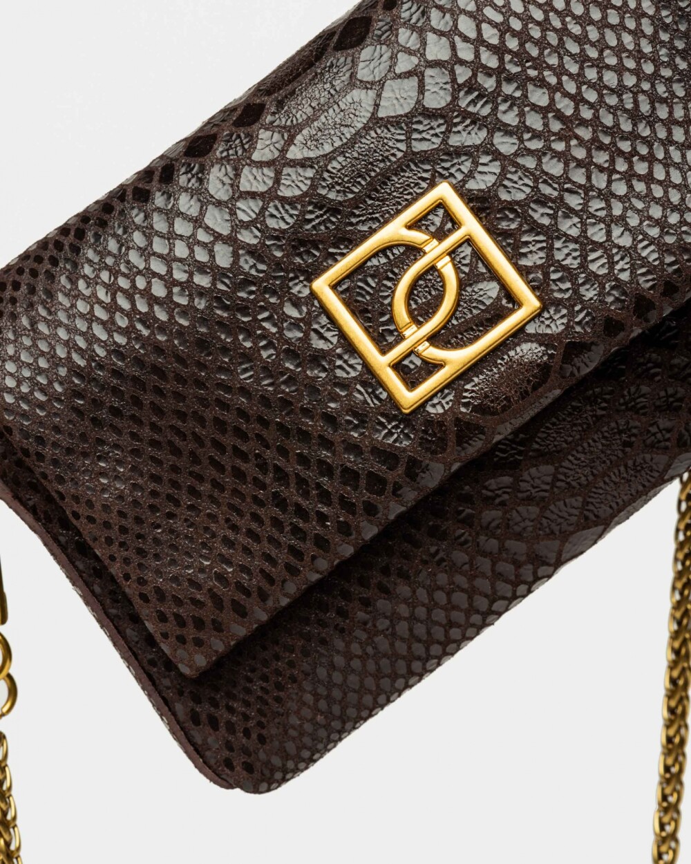 Mini Bag Bloom En Cuero Gamuza Metalizada Gamuza Anaconda Marron