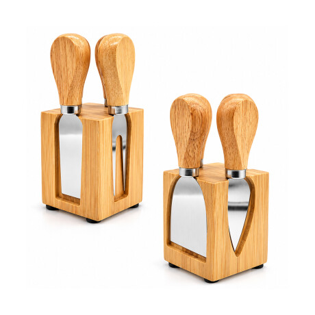 Set de cuchillos para queso con soporte magnético de bambú - 6x8cm Sc
