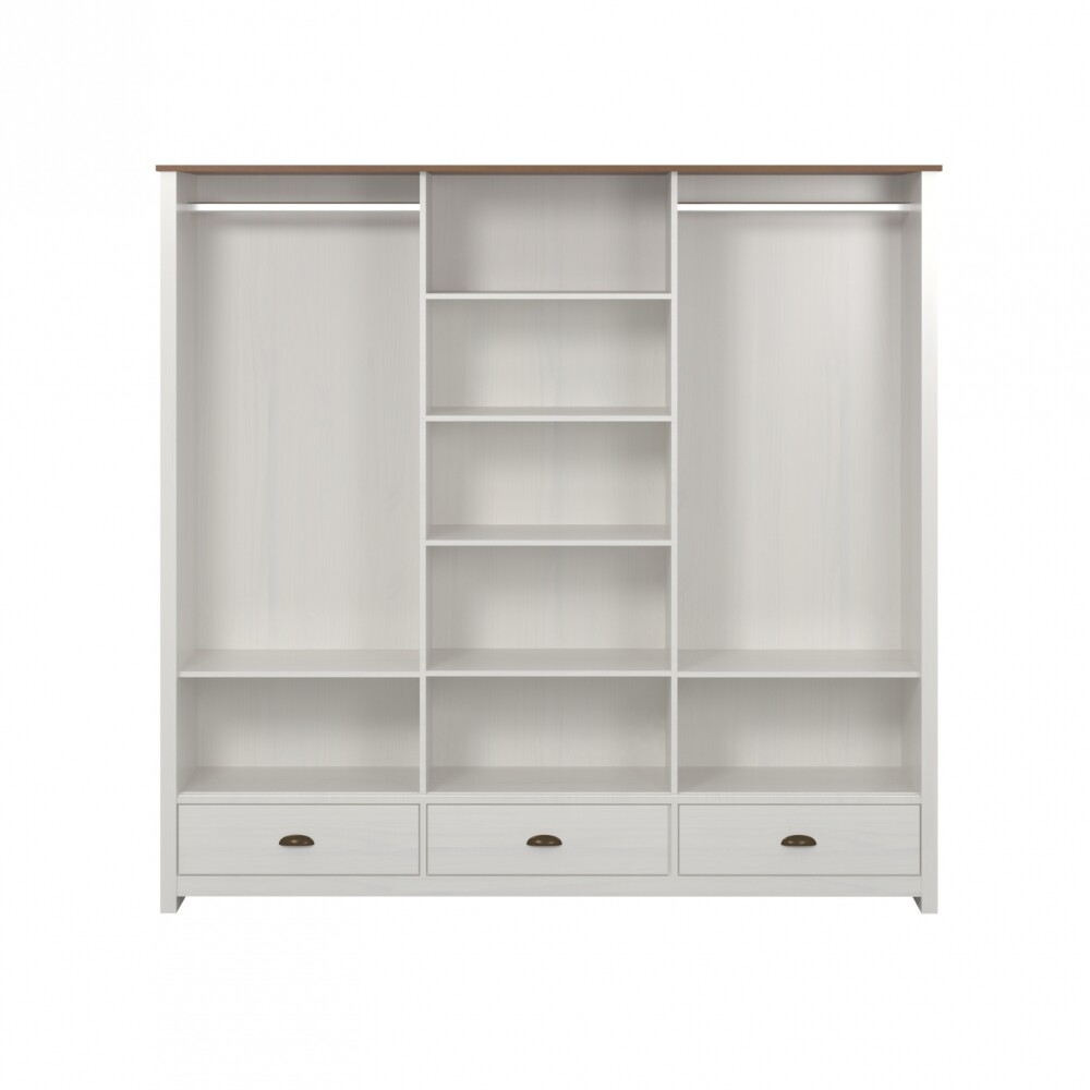 Ropero 3 puertas corredizas 3 cajones - Madera maciza Blanco