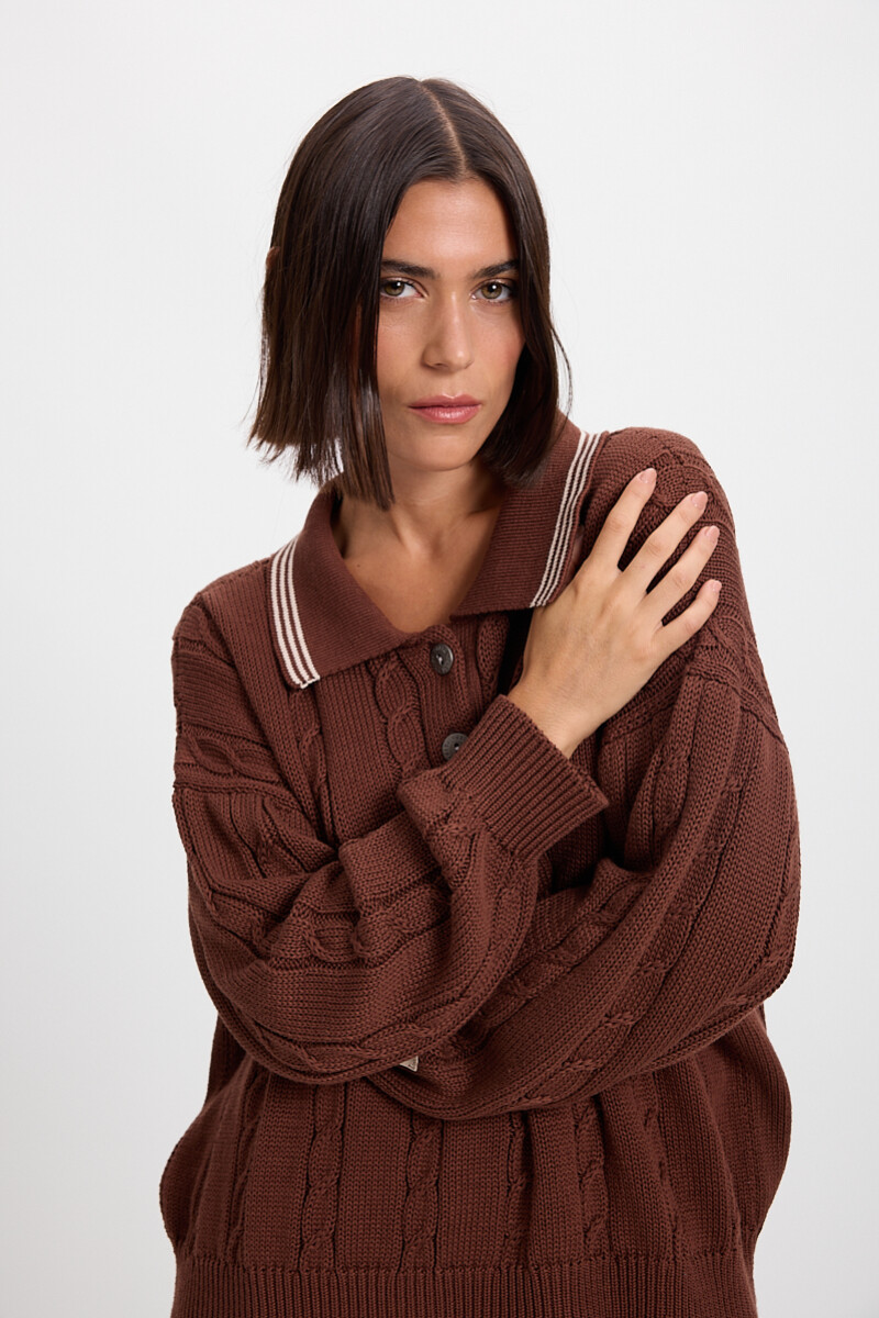 Sweater Trenzado Marron/Crudo