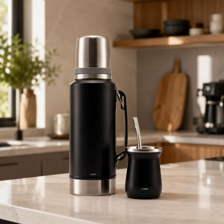 Set Matero Termo 1L Ac. Inox + Mate 160ml Térmico Completo Negro