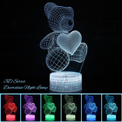 Lámpara De Noche Decorativa 3d - Oso Corazón Lámpara De Noche Decorativa 3d - Oso Corazón