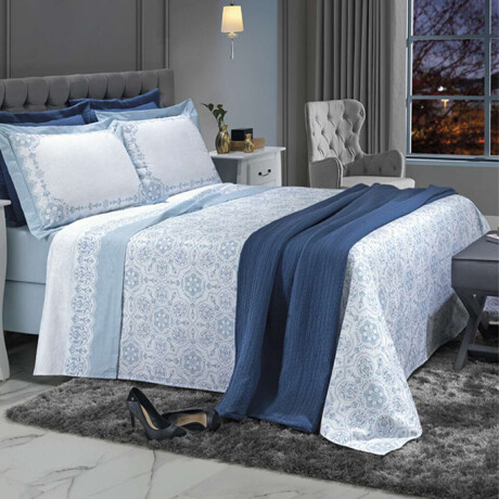 Juego Sábanas 1 Plazas Dohler 200 Hilos 100% Algodón Mosaico Turquesa