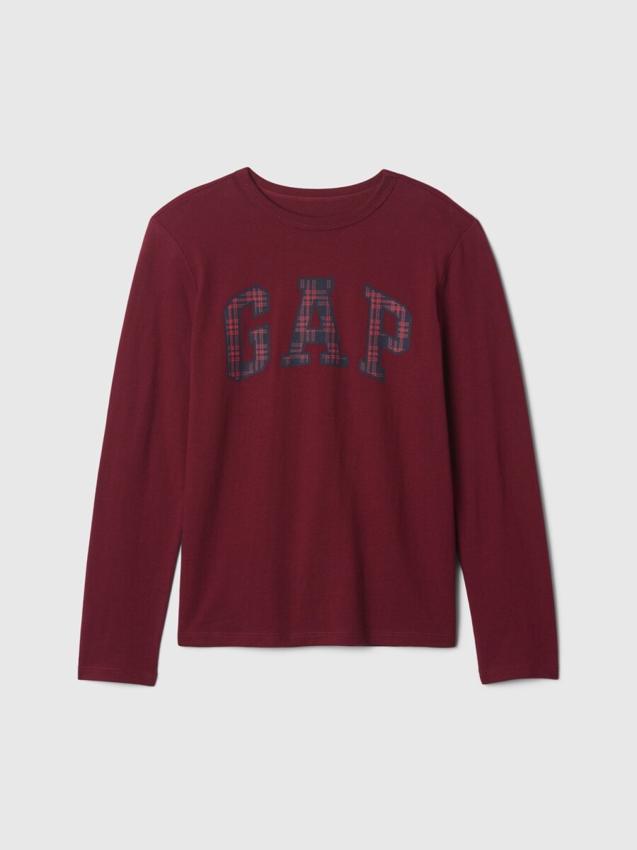 Remera Logo Gap Manga Larga Niño - Burgundy Plaid 