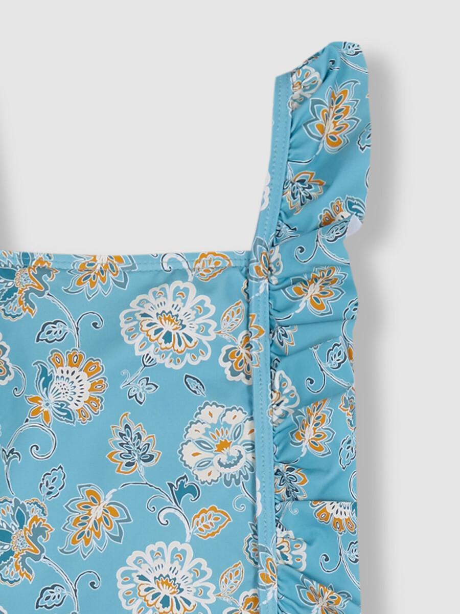 Bañador Estampado Flores Azul Claro