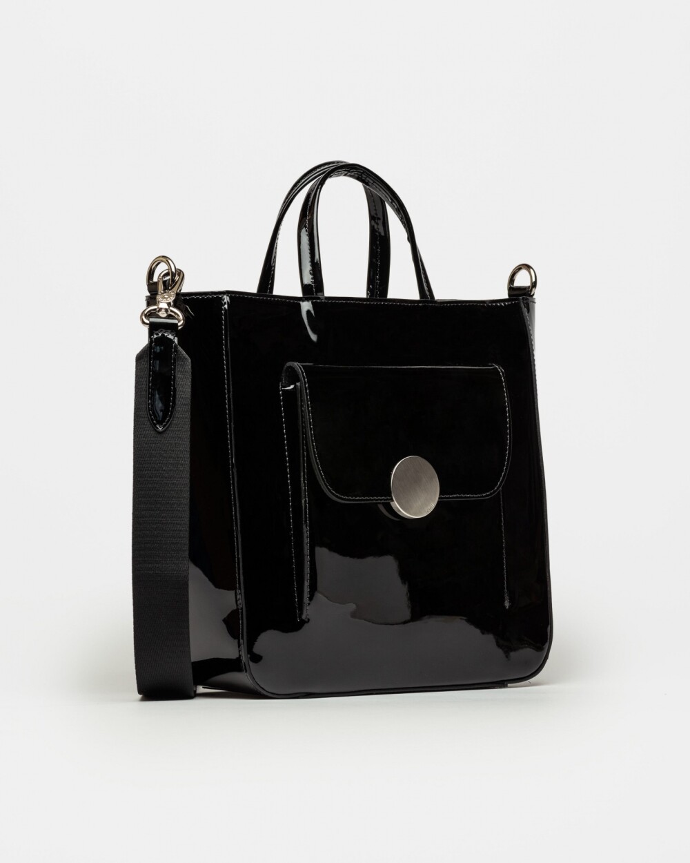 Shopper The Circle en cuero charol Negro