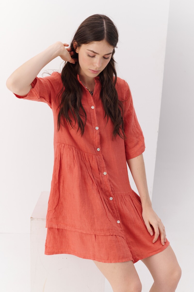 VESTIDO LINO STEP CORAL