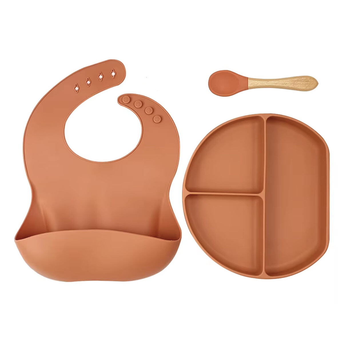 Set de Comida para Bebé con Babero Plato Cuchara en Silicona - Salmón 
