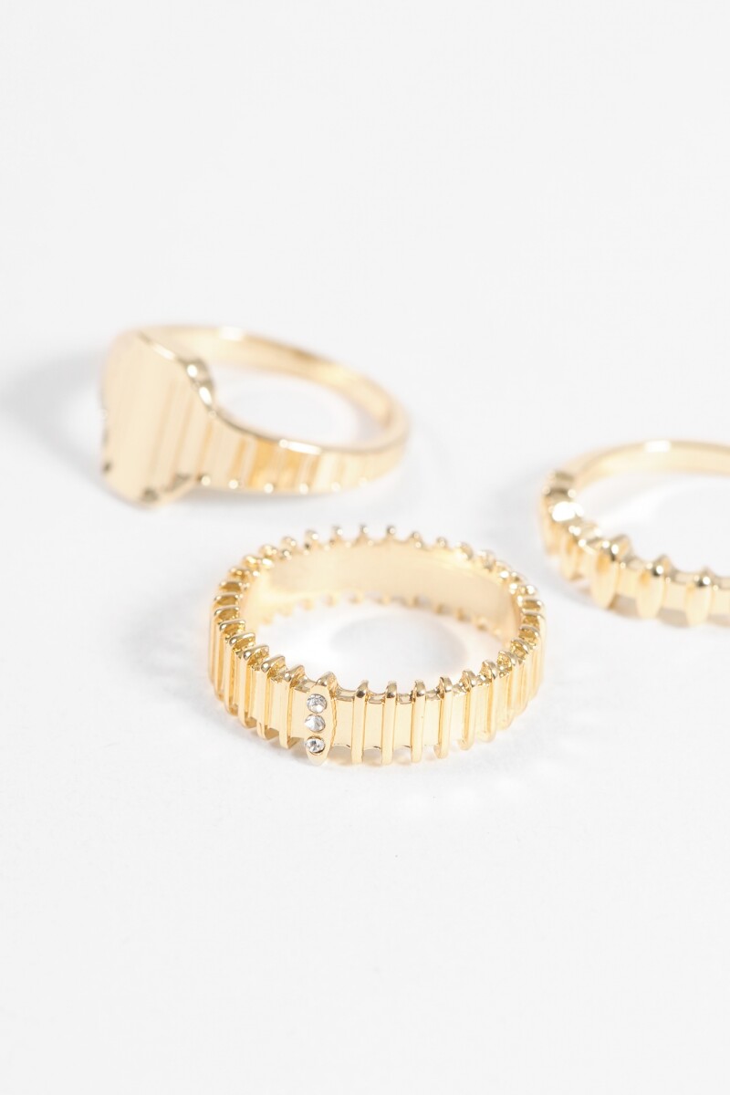 Set anillos stripe dorado